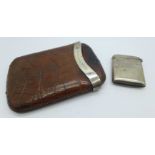 A Victorian lizard skin and silver mounted cigar case, Birmingham 1892 with inscription, 'D.S.