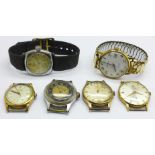 Six gentleman's wristwatches and heads including Roamer, Festina and Smiths