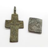 A bronze Viking cross and Crusader coin, c.1200