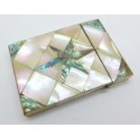 A late 19th Century abalone and mother of pearl card case, 74mm x 104mm