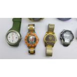 Eight wristwatches including Alfex with Royal Artillery dial, Casio x3, Swatch, etc.