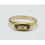 A 9ct gold, ruby and diamond ring, 2g, P