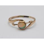 A 9ct gold, single stone opal ring, Birmingham 1912, 0.7g, M