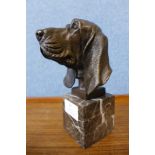 A French style bronze bust of a gun dog, on marble socle, 18cms h