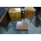 An Edward VII oak music cabinet and two sewing tables
