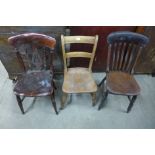 Three assorted Victorian kitchen chairs