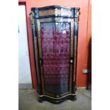 A French Boulle style ebonised, brass and faux tortoiseshell serpentine vitrine