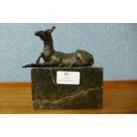 A French style bronze figure of deer, on marble socle, 15cms h