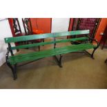 A cast iron railway platform bench