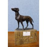 A French style bronze figure of a gun dog, on marble socle, 19cms h