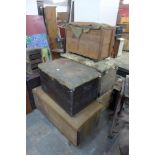 Five Victorian ottomans and a tin steamer trunk