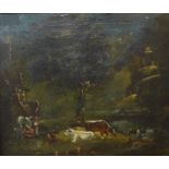 Italian School (mid 18th Century), landscape with figures and cattle by a river (fragment of a