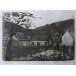 A signed Chris Reid (Irish) limited edition etching, Country Village, no. 26/28, 16 x 22cms, framed