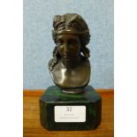 A French style bronze bust of a lady, on marble socle, 16cms h