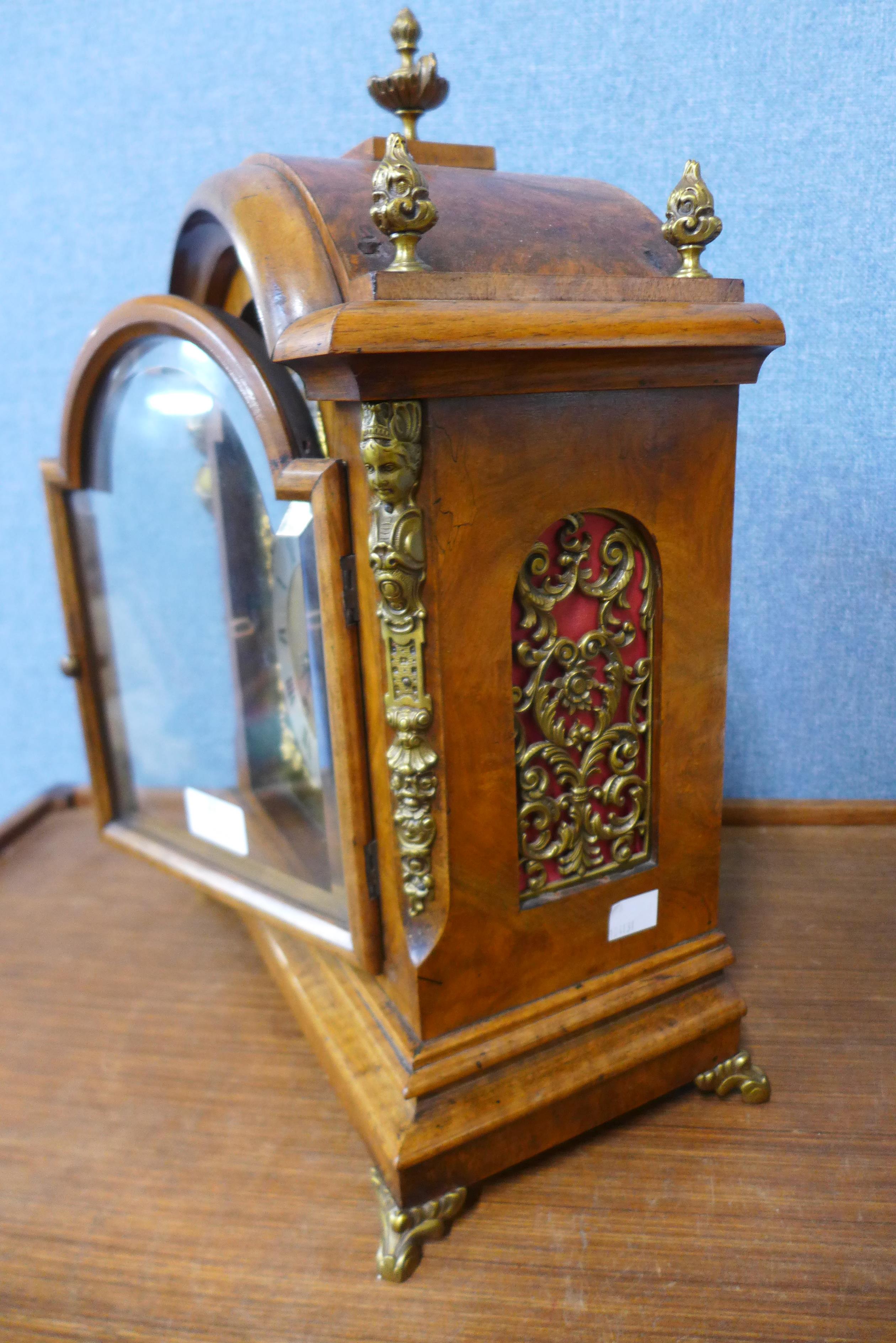 A George III style burr walnut and gilt metal bracket clock, 44cms h - Image 2 of 3