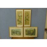 A gilt framed mirror, a pair of pen, ink and watercolour landscapes, a pair of Chinese still lifes