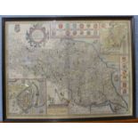 After John Speed, map of The North and East Ridins of Yorkshire, 40 x 53cms, framed