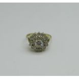 A 9ct gold and CZ cluster ring, 3.2g, N