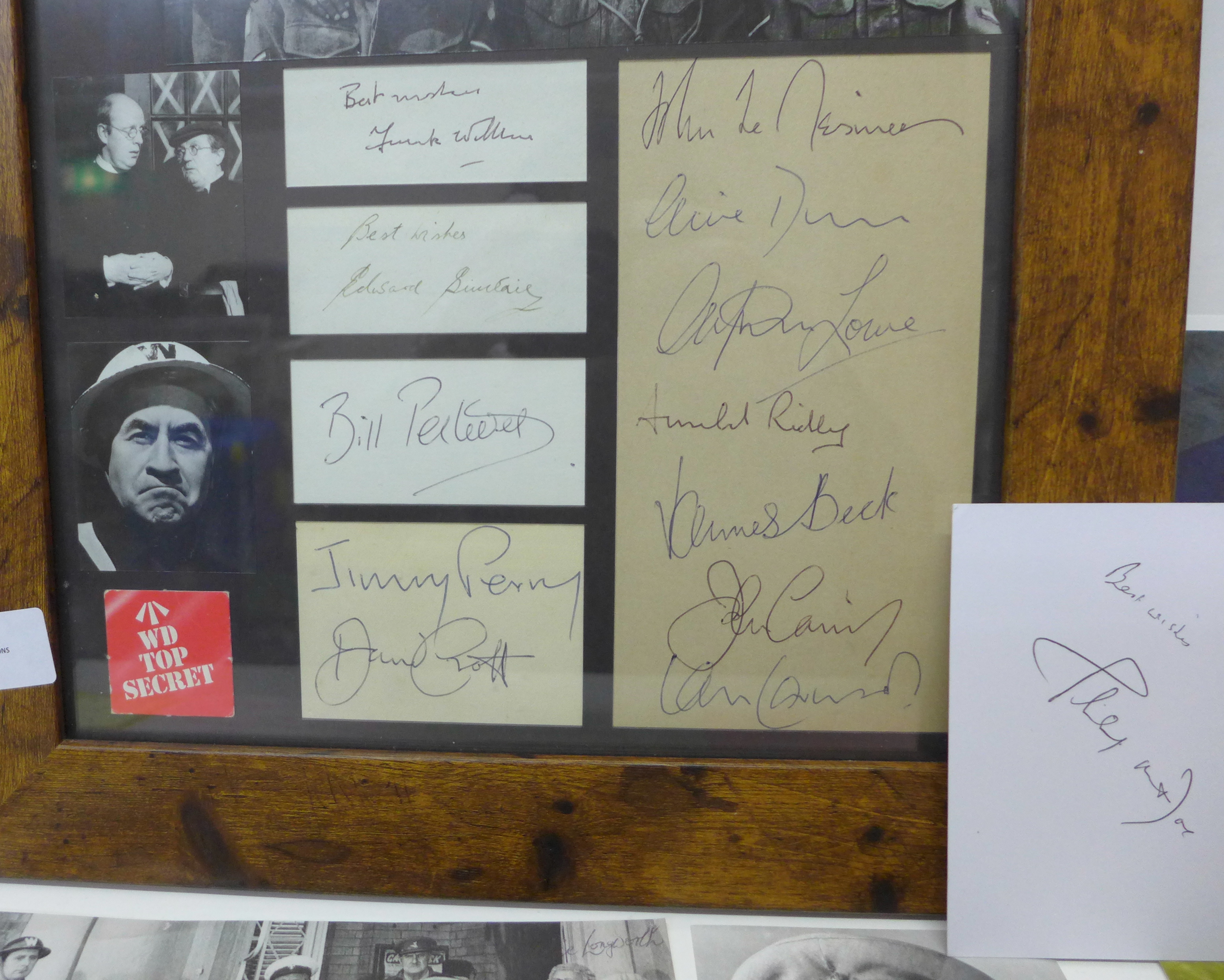 A framed Dad's Army montage of signed photographs with autographs and cast photographs plus a - Image 2 of 6