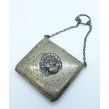 A small silver purse decorated with a turkey, Birmingham 1906, 57mm x 55mm