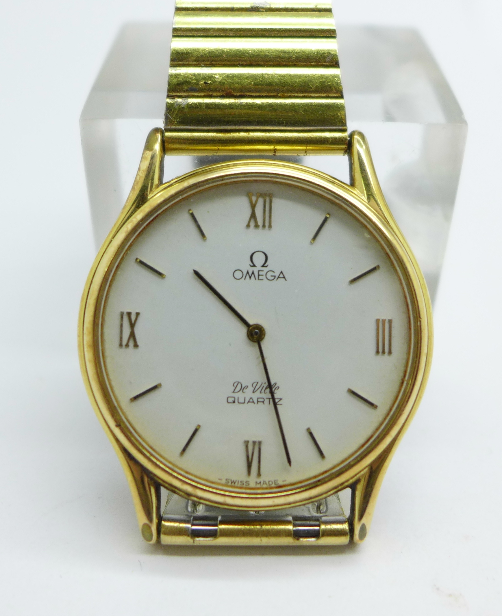 An Omega DeVille quartz wristwatch, lacking crown, (not Omega bracelet)