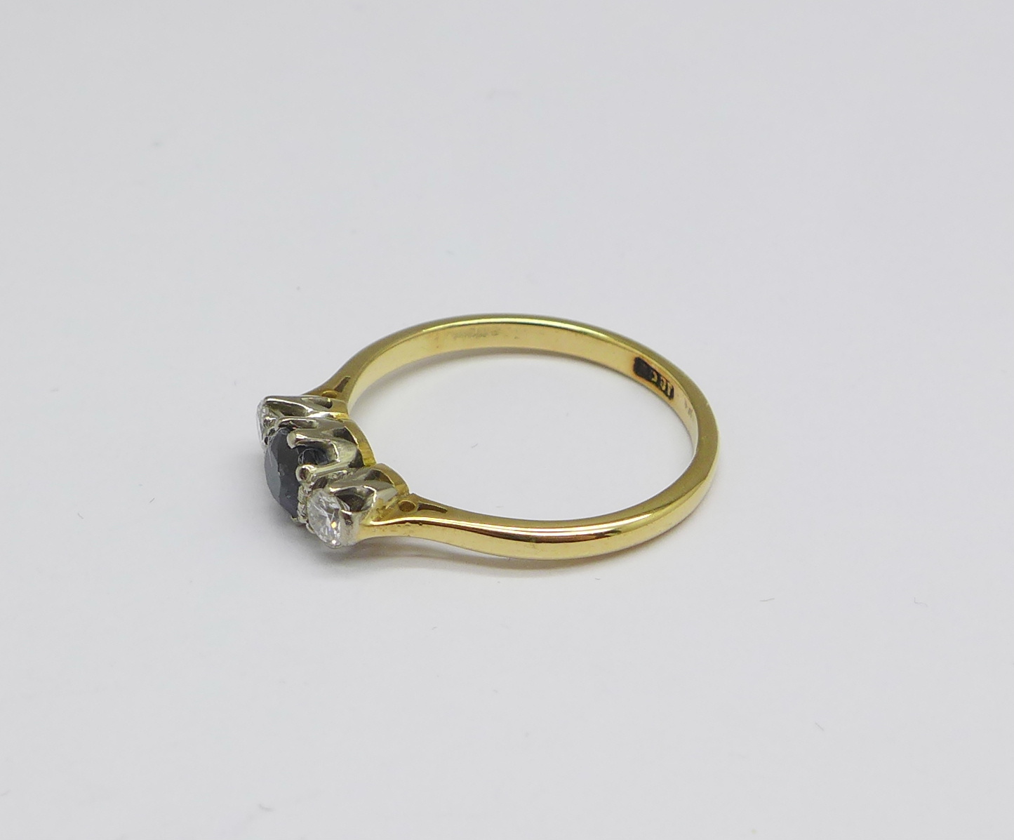 An 18ct gold, sapphire and diamond ring, 2.8g, P - Image 2 of 3