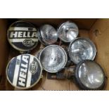 Two pairs of car spotlights, Wipac Series IS2, Hella 160 with plastic covers (one headlamp