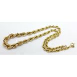 A 9ct gold rope chain, 15.3g, 46cm