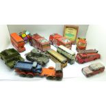 Die-cast model vehicles including Dinky and Corgi, playworn