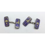 A pair of silver and enamel The Ancient Order of Froth Blowers cufflinks, 1924-1931