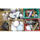 Six boxes of assorted items, plated ware, china, Doctor Who books, wooden carvings, etc. **PLEASE