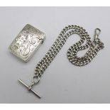 A silver double Albert chain, each link marked, 30.8g, 41cm, and a Victorian silver vesta case,