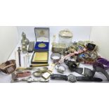 Assorted items including silver plate, jewellery, wristwatches, etc.