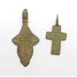 Two bronze Viking crosses, found in Russia, largest 39mm