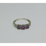 A 9ct white gold, amethyst and diamond ring, 2.5g, P