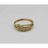 An 18ct gold, five stone diamond ring, Chester 1914, 2.3g, M