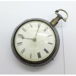 A silver pair cased verge pocket watch by Holliwells of Derby, both cases hallmarked London 1799,