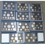 Coins; eleven United Kingdom Proof Coin Collection by The Royal Mint, 1989 to 1999