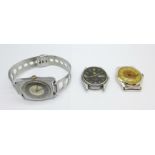 Three wristwatches, Seiko 5 automatic 6309, Newmark and Ingersoll