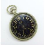 A Rolex military issue pocket watch with black dial, A. 17291, G.S. Mk.II, glass and hands