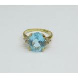 A 9ct gold, blue and white stone ring, the shank marked CZ, 3.3g, P