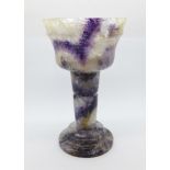 Blue John, a large Treak Cliff blue stemmed and footed goblet with graduated stem, 150mm height,
