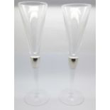 Two silver mounted glass champagne flutes, Carr's of Sheffield, 27.5cm