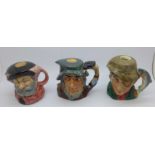 Three Royal Doulton character decanters, one lacking cork stopper