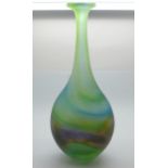 A coloured glass vase, signed Tom Petit, 30cm