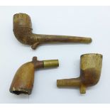 Three old pipes, one bowl marked Dublin, a/f