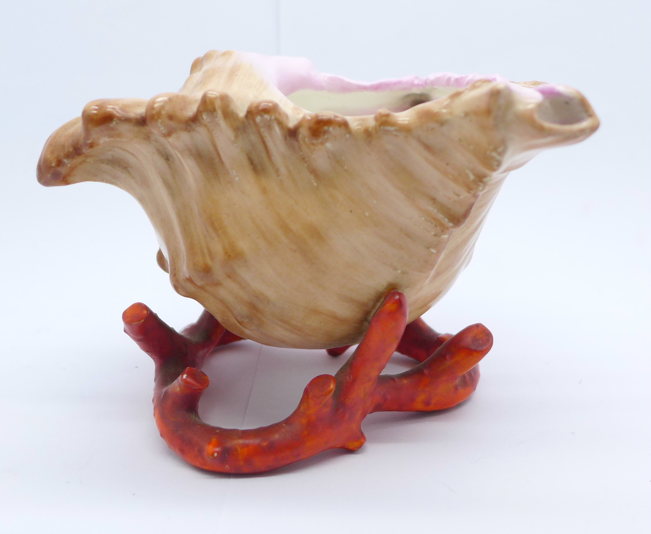 An early Copeland shell with coral vase, paint losses to coral base, 8.5cm - Image 3 of 5