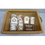 Eight Royal commemorative mugs and a box of cigarette silks **PLEASE NOTE THIS LOT IS NOT ELIGIBLE