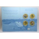 A Jubilee Mint four coin collection, Battle of Britain Aircraft & Aces, 24ct gold plated, finish