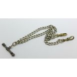 A silver Albert chain, (base metal clips and T-bar), total weight 32g